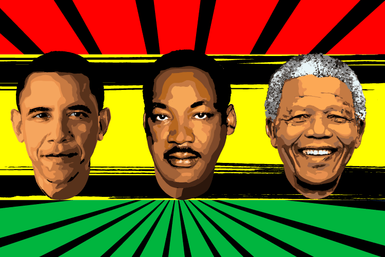Black history month poster featuring Mandela, Obama and Martin Luther King together