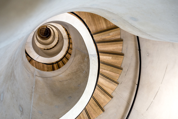 Looking down the spiral staircase