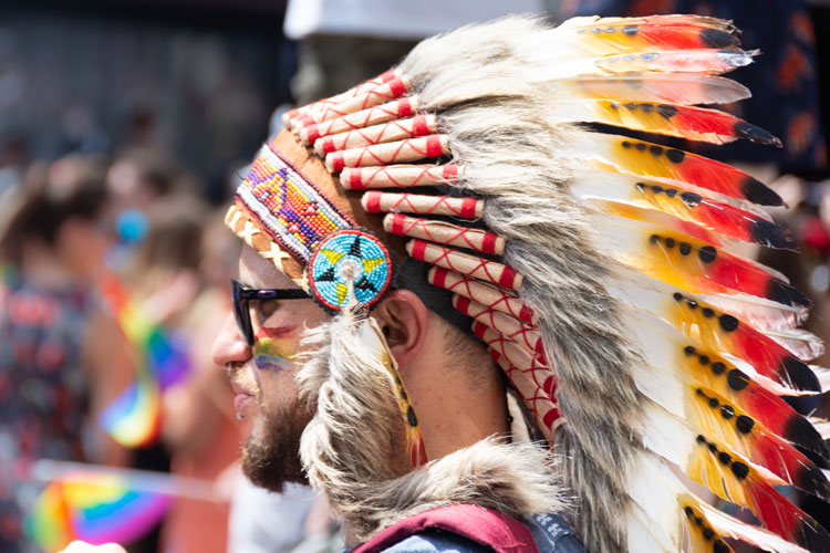 Native american headress worn by spectator