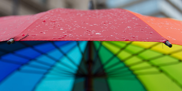 Photo of a colourful umbrella from the Gay Pride London Parade