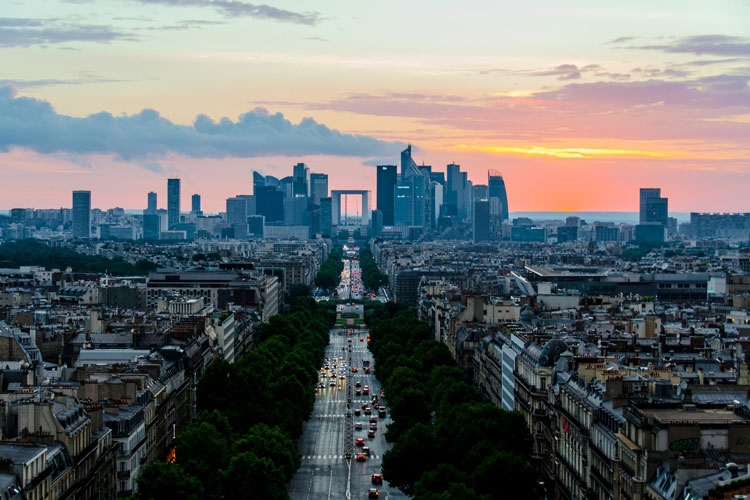 City skyline of Paris looking towards La Defense in the west
