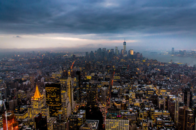 New York oblique skyline and stormy sky